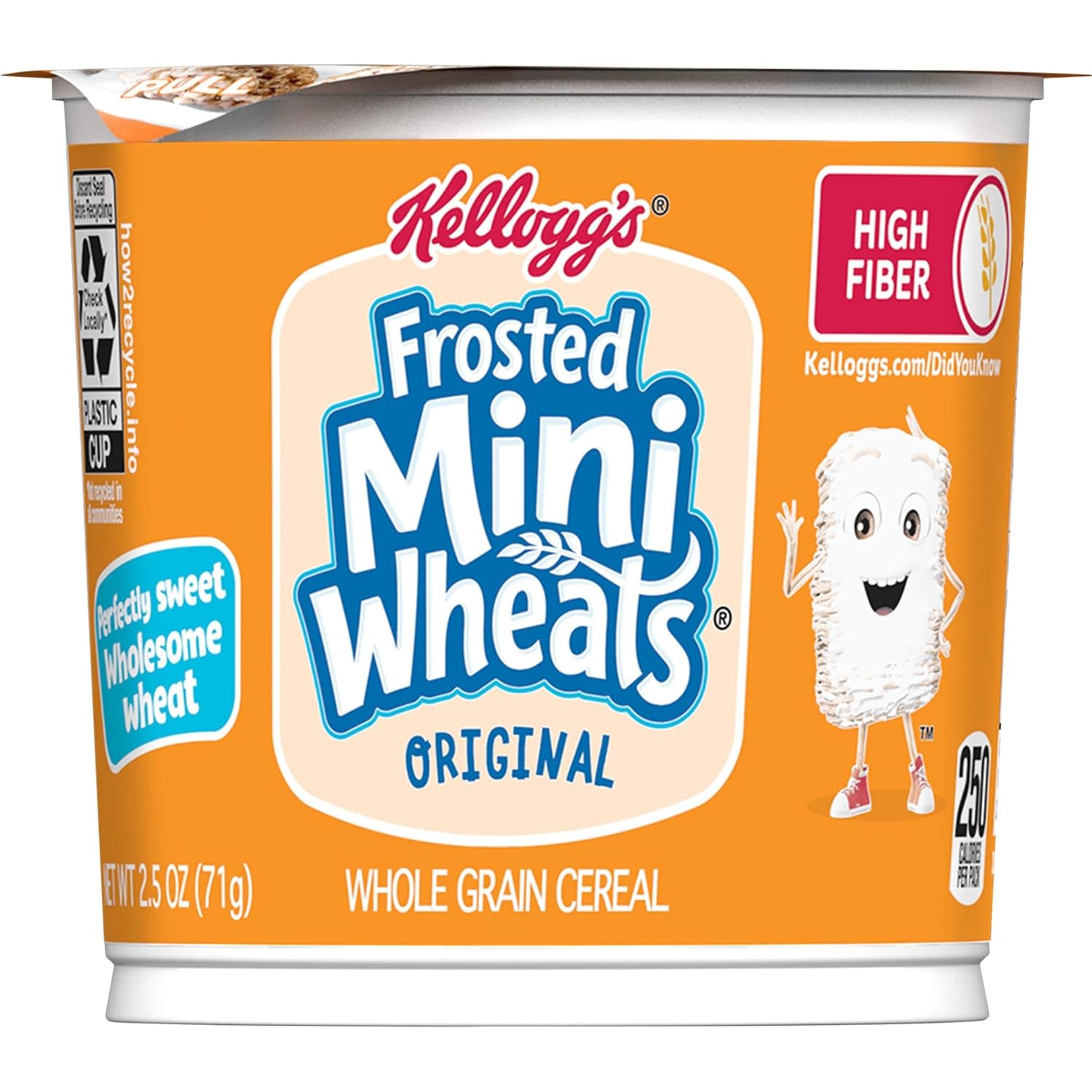 Kellogg's Frosted Mini-Wheats Cereal Cups – High-Fiber Low-Fat Snack for Health-Conscious Adults, 12-Pack
