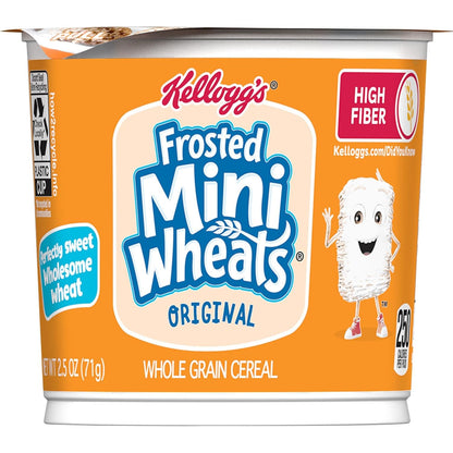 Kellogg's Frosted Mini-Wheats Cereal Cups – High-Fiber Low-Fat Snack for Health-Conscious Adults, 12-Pack