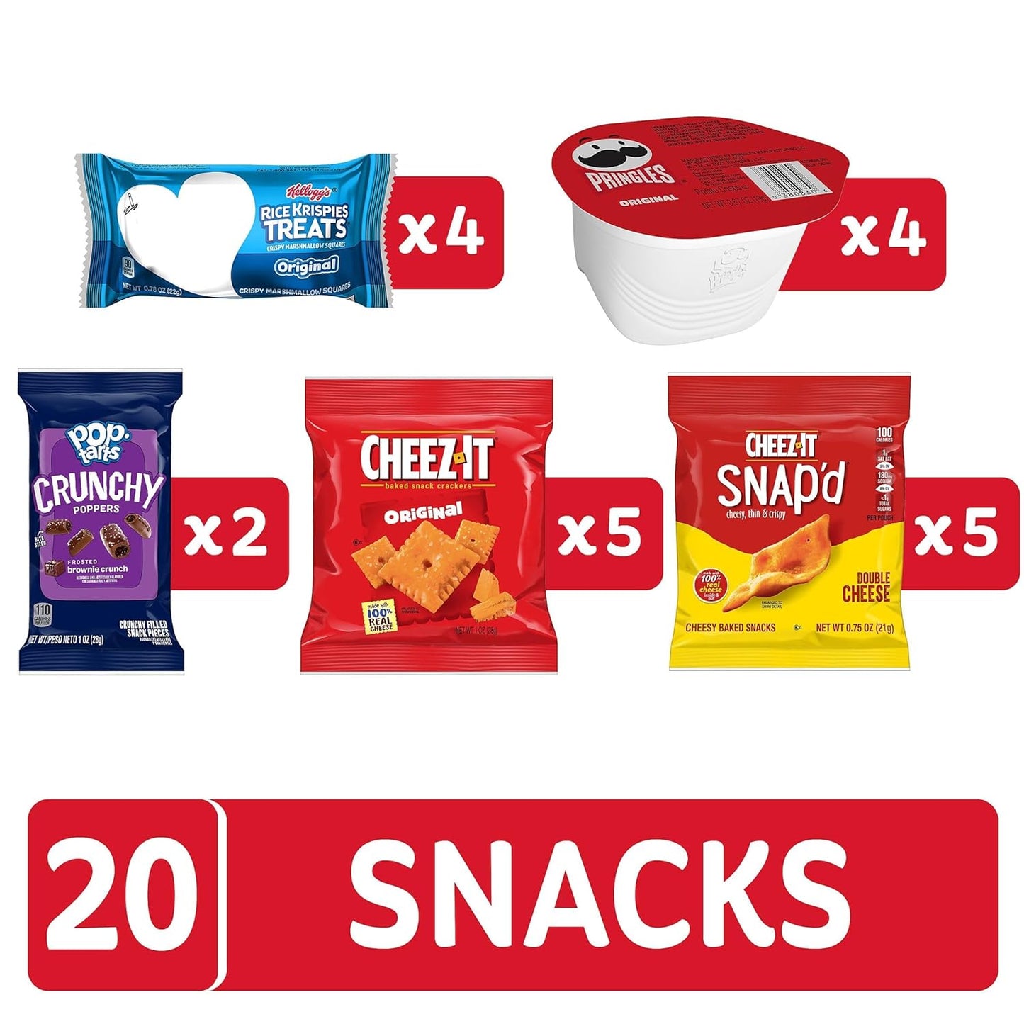 Kellogg's Snack Variety Pack – Kids School Lunch Box Favorites, 20 Single-Serve Pouches and Cups