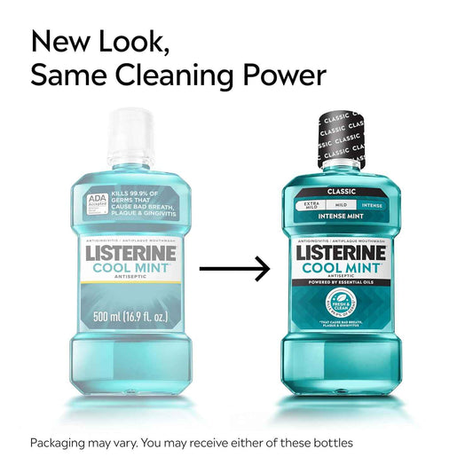 Listerine Cool Mint Antiseptic Mouthwash – Quick 30-Second Work-from-Home Breath Freshness for Focus