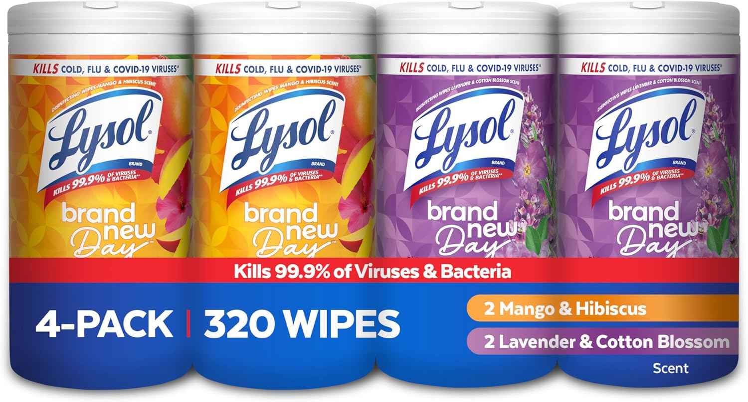 Lysol Disinfecting Wipes Bundle – Calming Lavender and Mango Scented Wipes for Mindful Cleaning and Self Care Routines