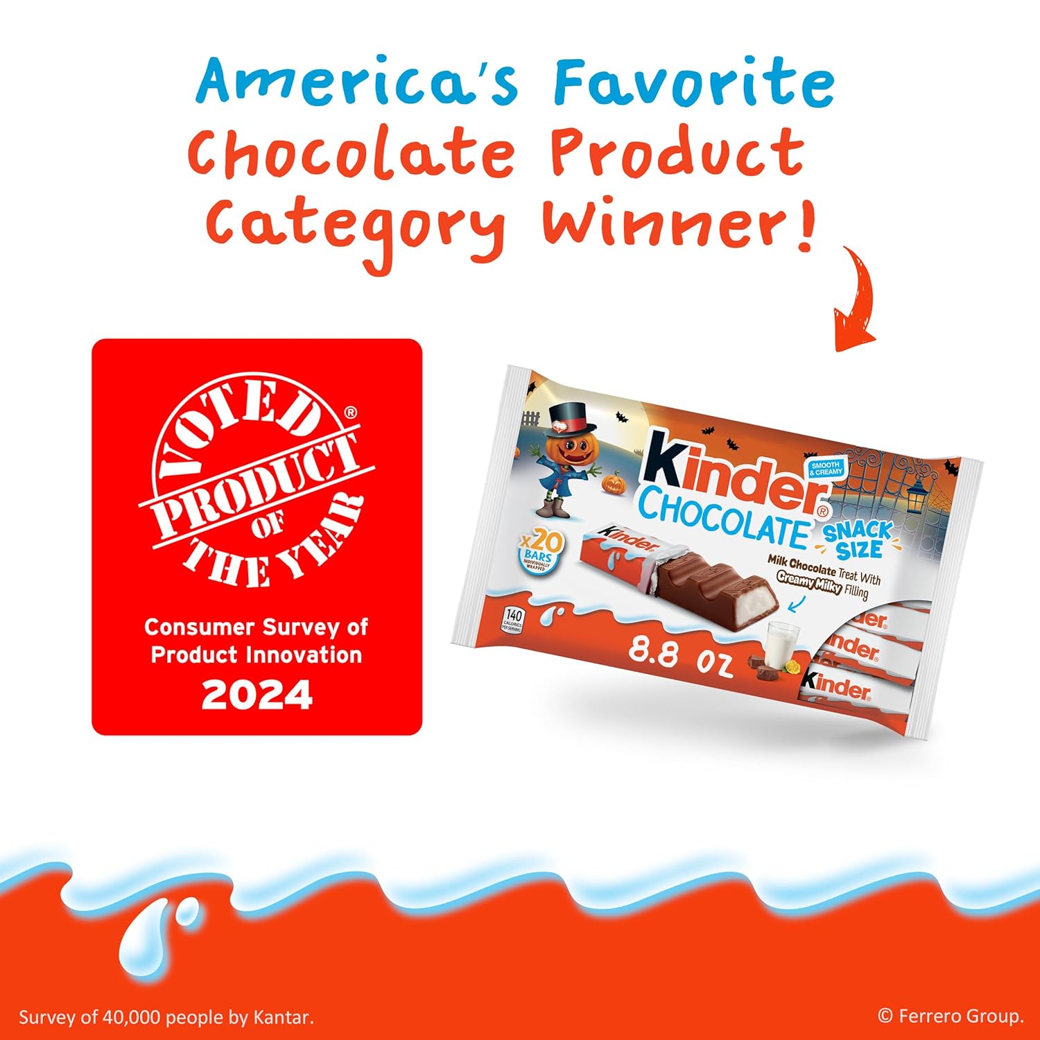 Kinder Chocolate Snack Size Bars – Travel Friendly Individually Wrapped Milk Chocolate for Road Trips, Picnics, and Car Cup Holders, 20 Count, 8.8 oz