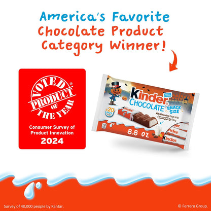 Kinder Chocolate Snack Size Bars – Travel Friendly Individually Wrapped Milk Chocolate for Road Trips, Picnics, and Car Cup Holders, 20 Count, 8.8 oz