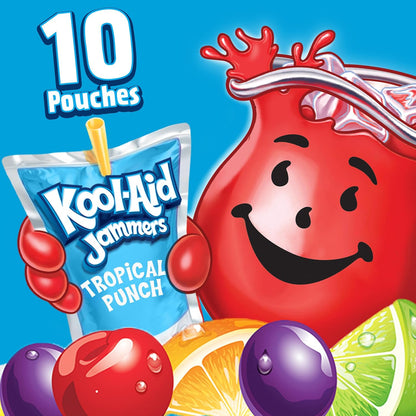 Kool-Aid Jammers Tropical Punch Pouches – Affordable Dorm Room Drink for College Students, 10-Count Box