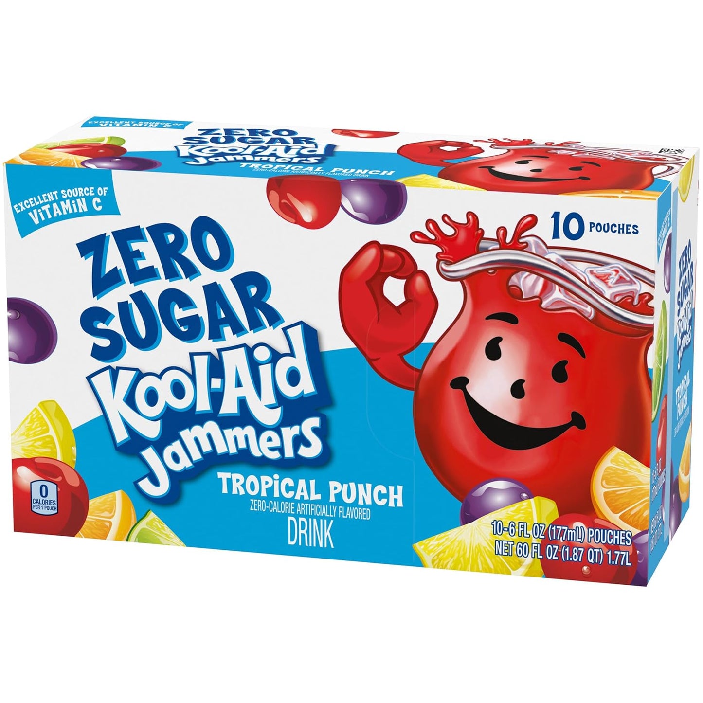 Kool-Aid Jammers Tropical Punch Zero Sugar Pouches, 10 ct Box, Picnic and Park Outing Drink for Kids