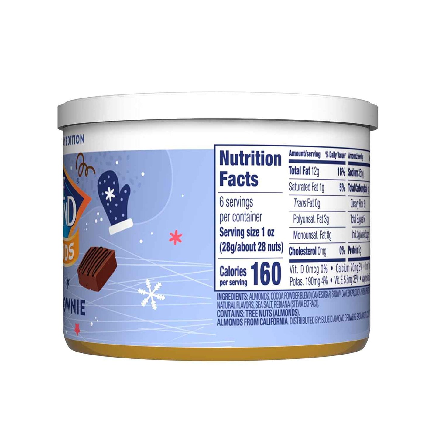 Blue Diamond Almonds Peppermint Cocoa Holiday Snack Nuts, 6 oz Resealable Can – Ready-to-Give Hostess Gift and White Elephant Exchange Snack with Decorative Lid