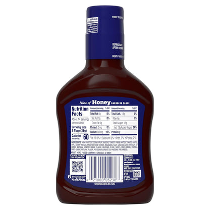 Kraft Hint of Honey Slow-Simmered Barbecue BBQ Sauce 18 oz – 60 Calorie Glaze for Health-Conscious Meal Prep