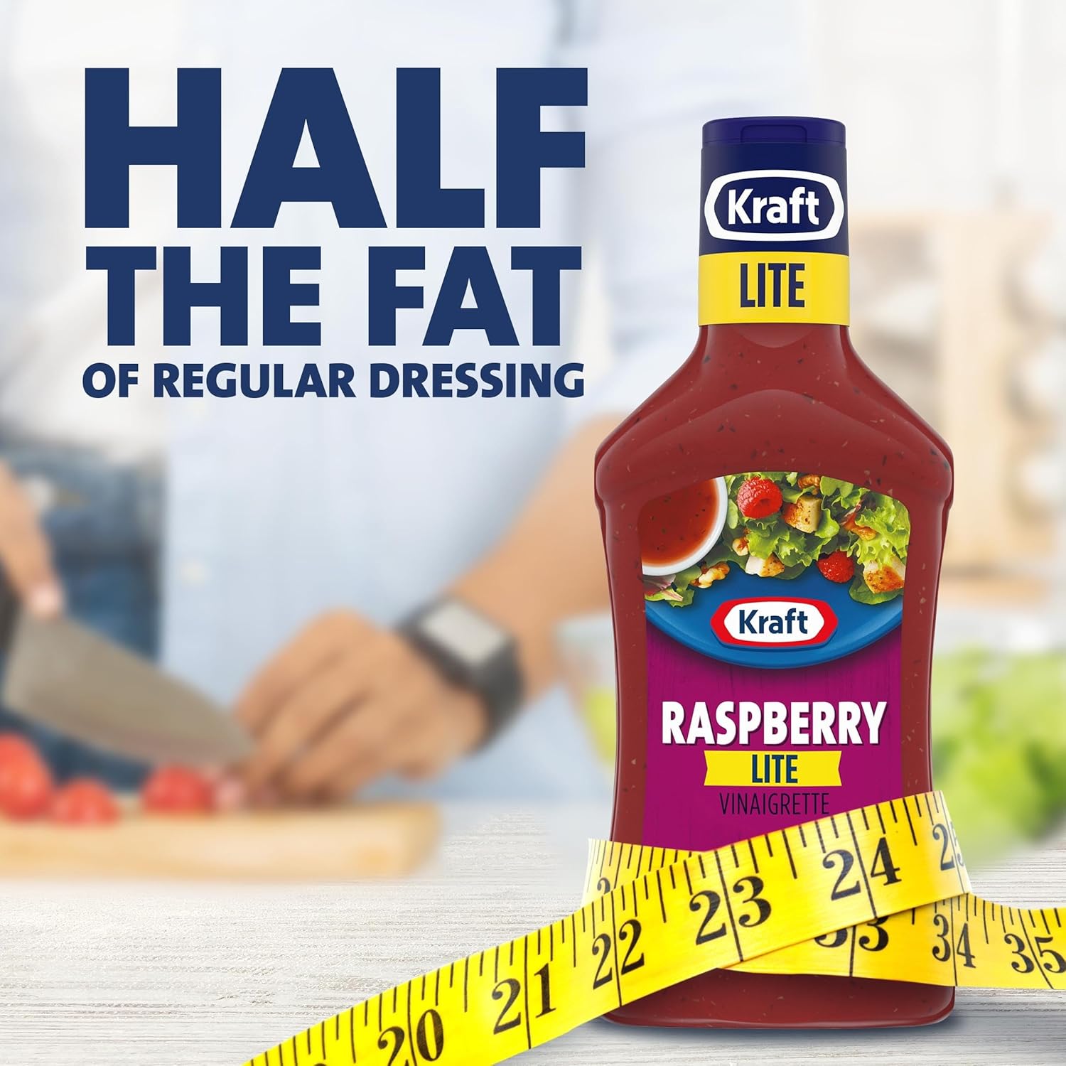 Kraft Lite Raspberry Vinaigrette – Family-Safe No Artificial Dyes Dressing for School Lunches, 16 fl oz