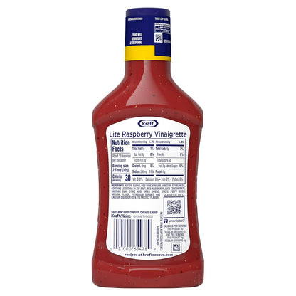Kraft Lite Raspberry Vinaigrette – Family-Safe No Artificial Dyes Dressing for School Lunches, 16 fl oz