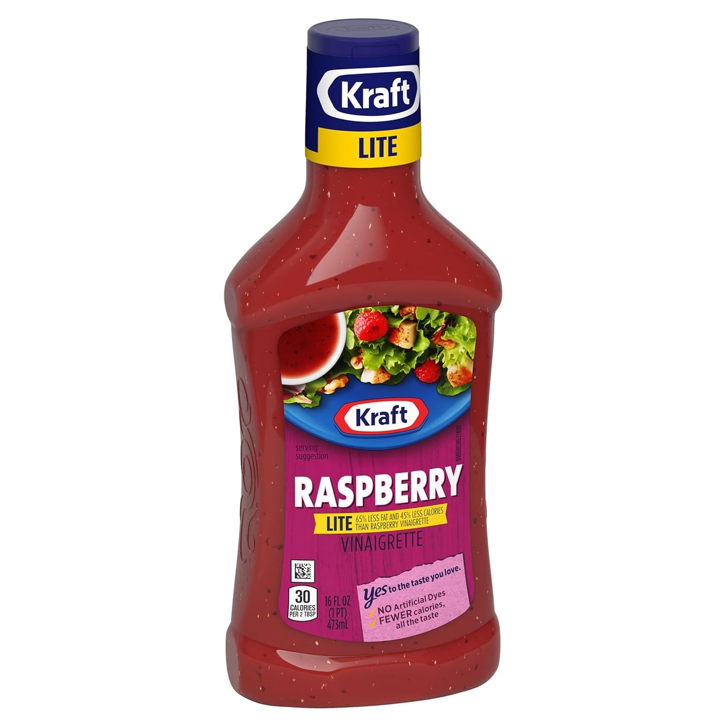 Kraft Lite Raspberry Vinaigrette – Family-Safe No Artificial Dyes Dressing for School Lunches, 16 fl oz