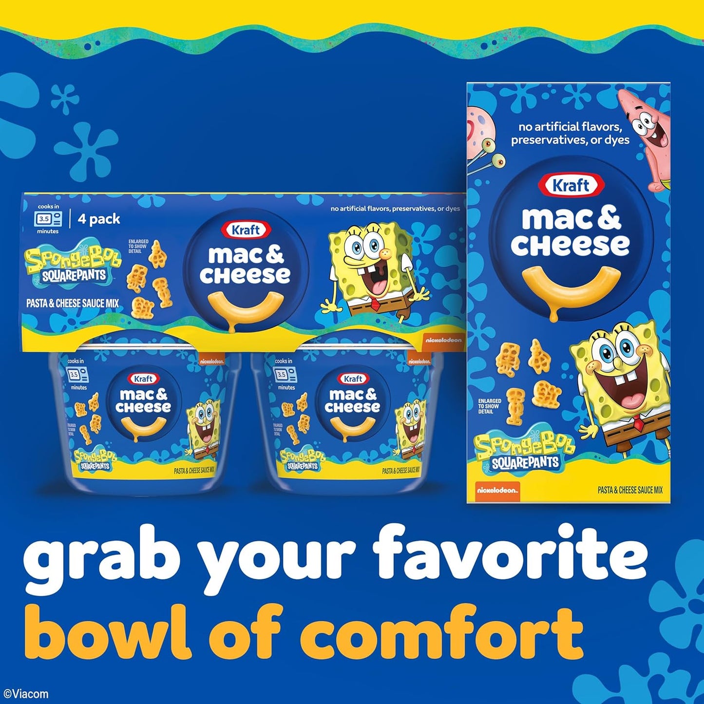 Kraft Mac & Cheese SpongeBob Microwave Cups Travel Lunch for Camping and Road Trip Snacks 4 ct