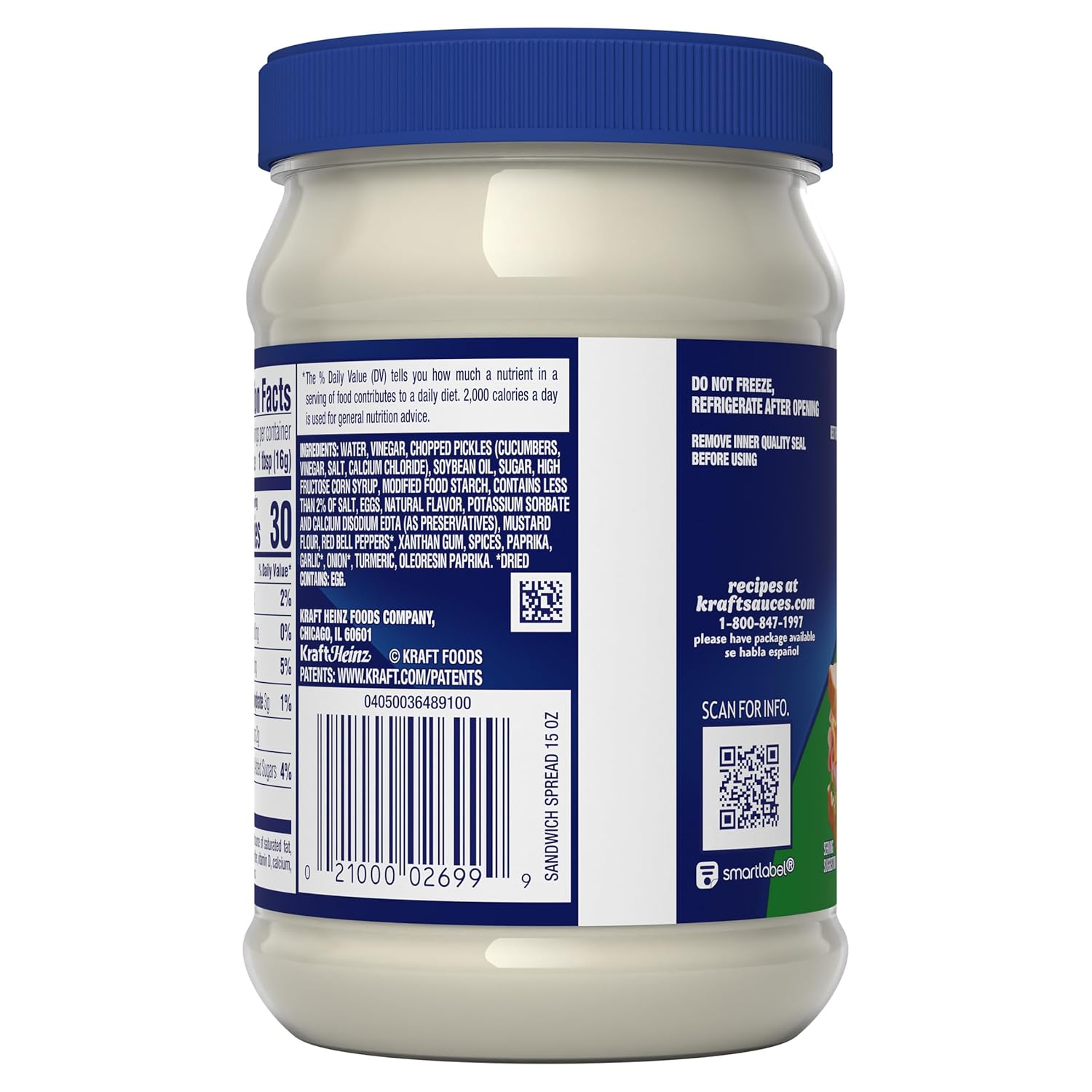 Kraft Sandwich Spread – Simple Pantry Staple for Clean Lunch-Prep, 15 fl oz Glass Jar