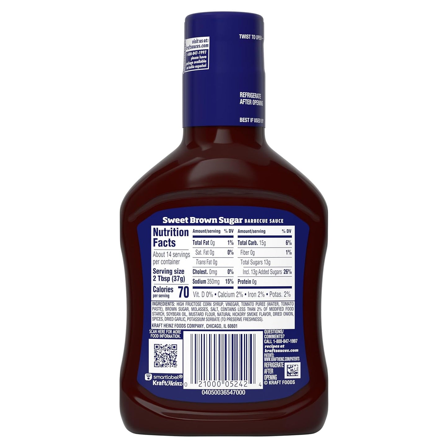Kraft Sweet Brown Sugar Slow-Simmered Barbecue Sauce, 18 oz Gift Bottle for the Backyard Pitmaster