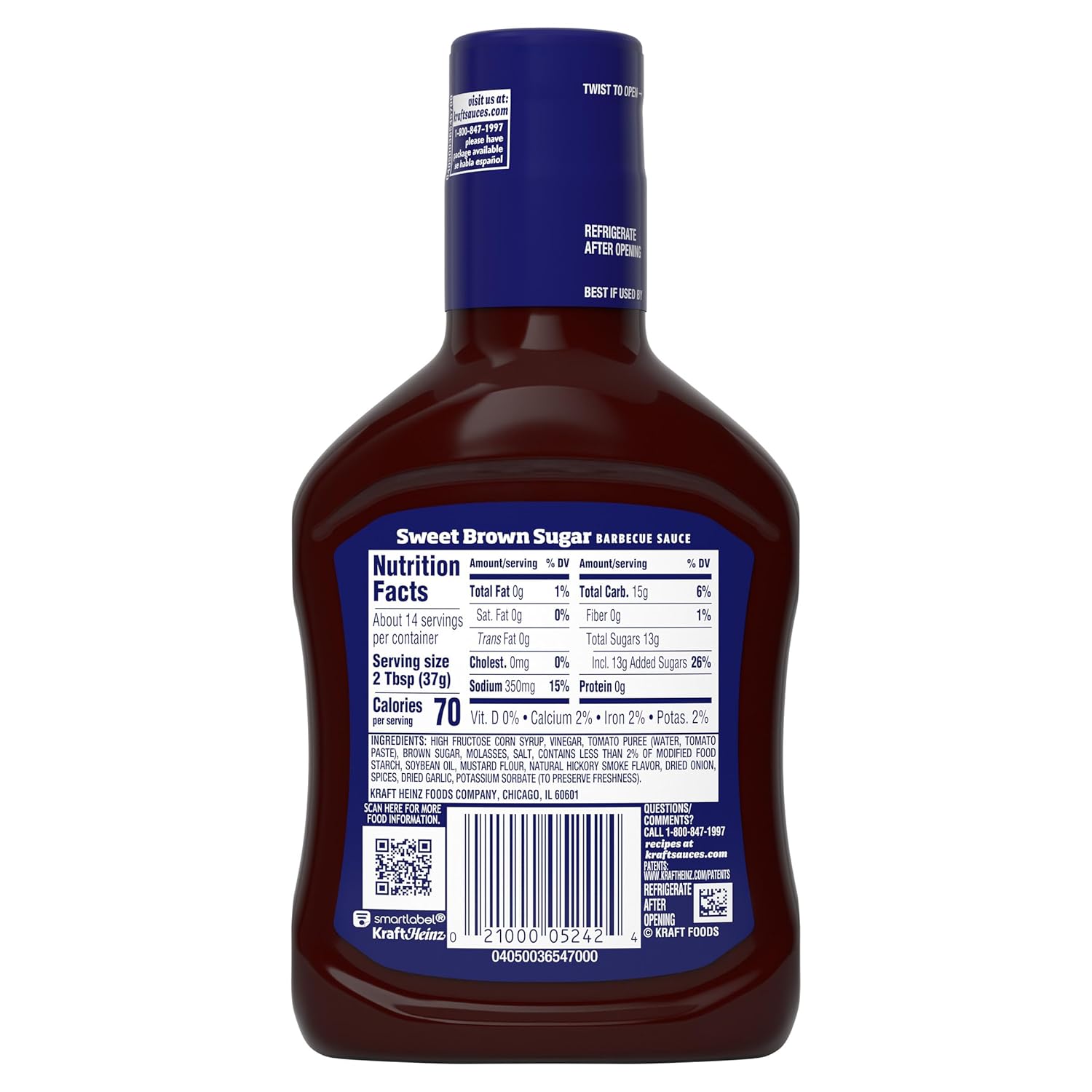 Kraft Sweet Brown Sugar Slow-Simmered Barbecue Sauce, 18 oz Gift Bottle for the Backyard Pitmaster