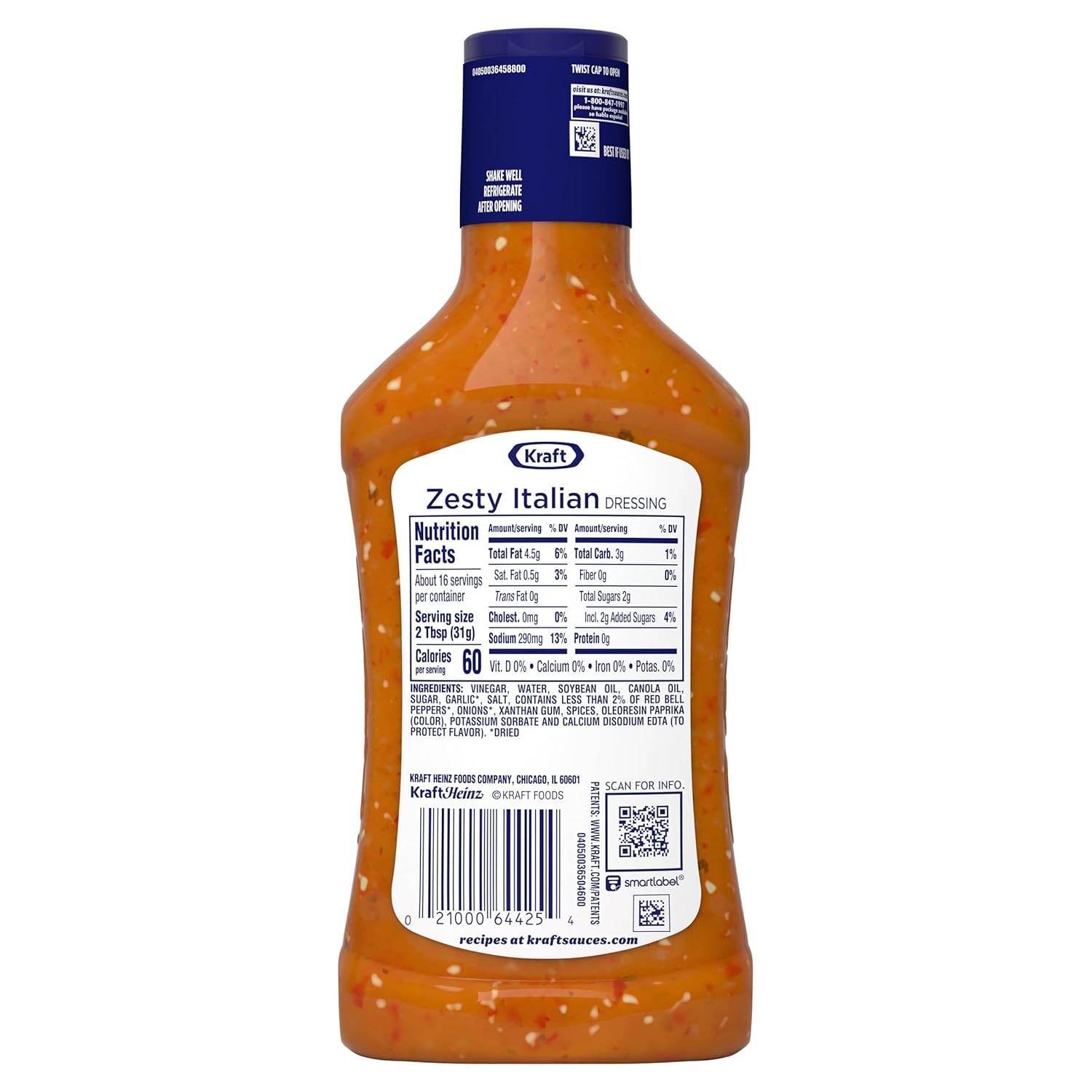 Kraft Zesty Italian Dressing – Low Calorie Salad Topping for Weight Watchers at 60 Calories Per Serving