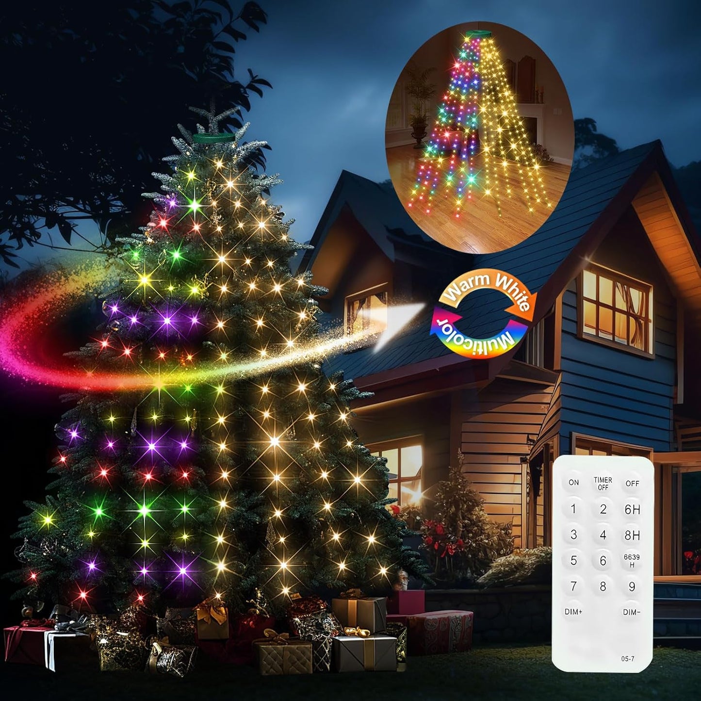 Kringle Bros Christmas Tree Lighting Ring – Aesthetic Bedroom & Family Room Glow, Warm White & Multicolor Modes