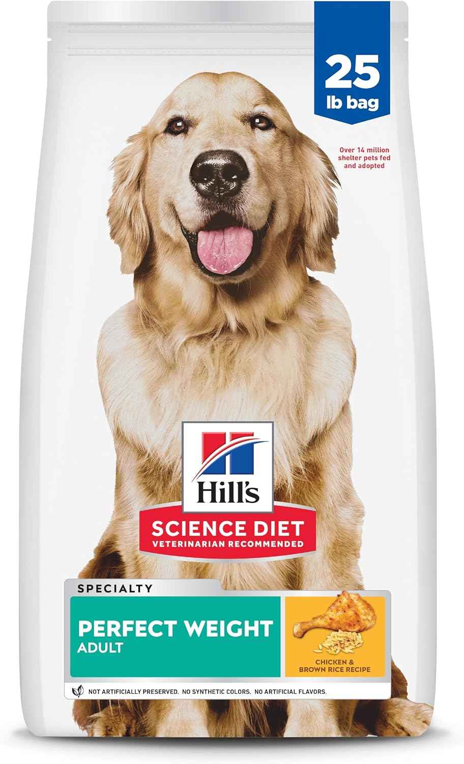 Hill's Science Diet Adult Perfect Weight Dry Dog Food, Chicken & Brown Rice, 25 lb. Bag – Trusted Natural Recipe for Family Dining Space Feeding Areas