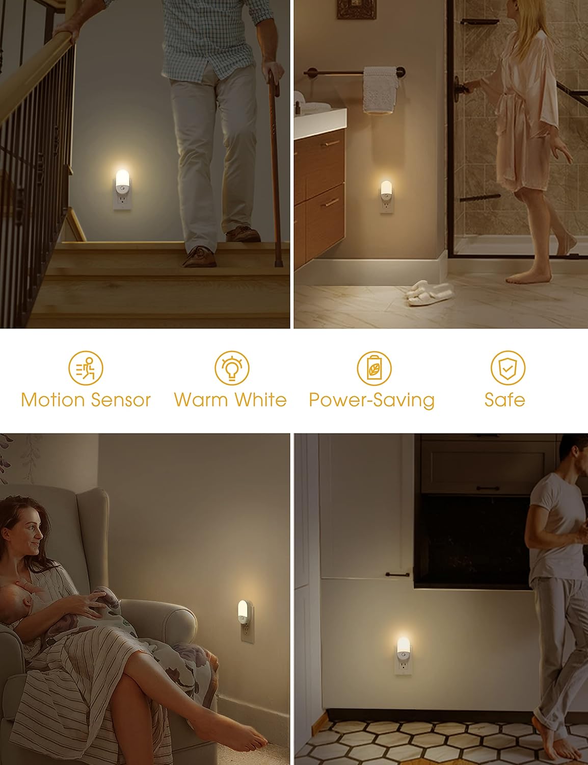 L LOHAS Slim Motion Sensor Night Light – Compact Plug-in Lamp for Clean Modern Bedrooms, 0.6W Low Power