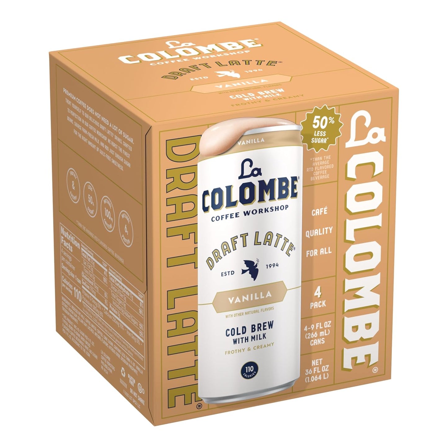La Colombe Vanilla Draft Latte - Specialty Single-Origin Brazilian Draft Latte, Silky N2-Infused Texture in a 4-Pack