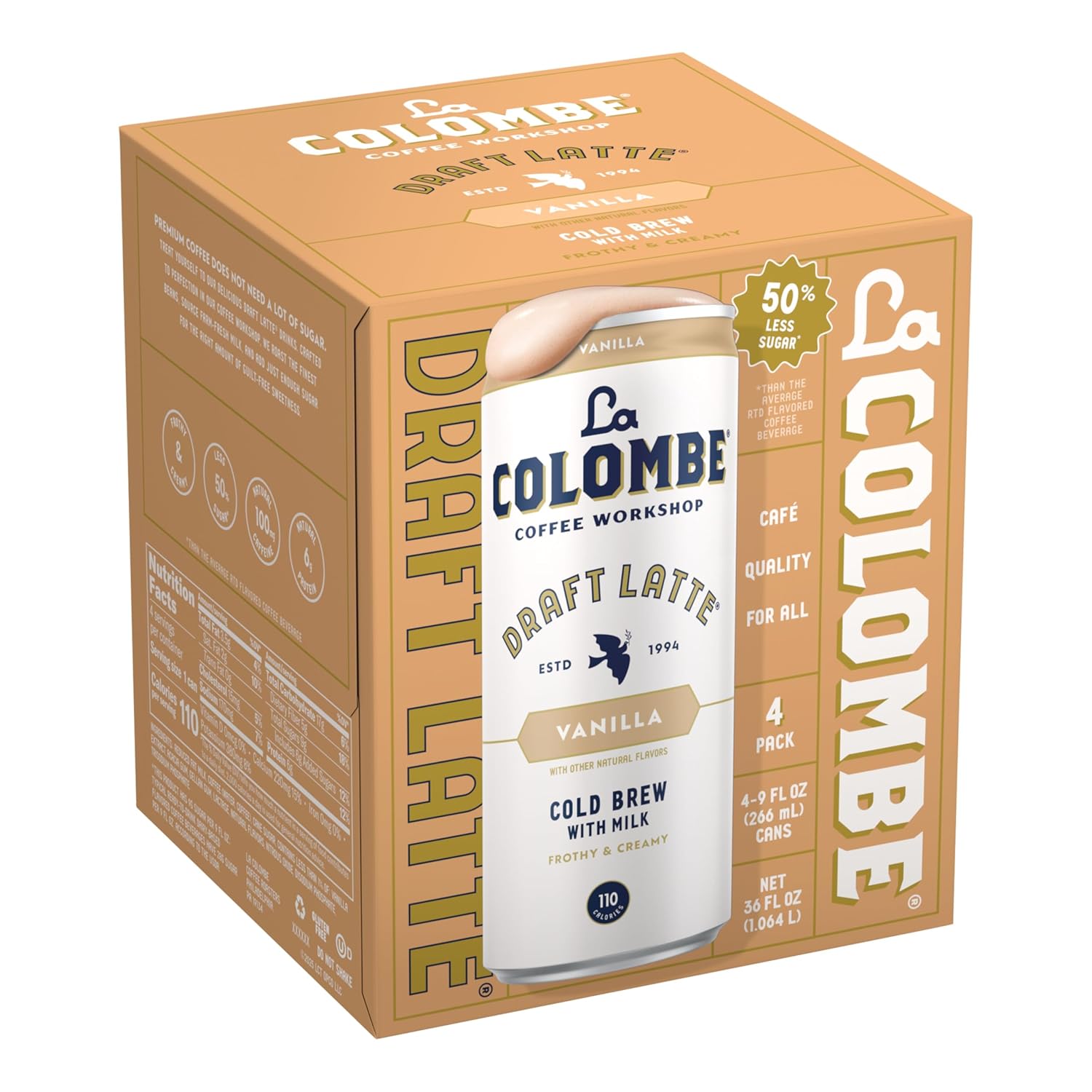 La Colombe Vanilla Draft Latte - Specialty Single-Origin Brazilian Draft Latte, Silky N2-Infused Texture in a 4-Pack