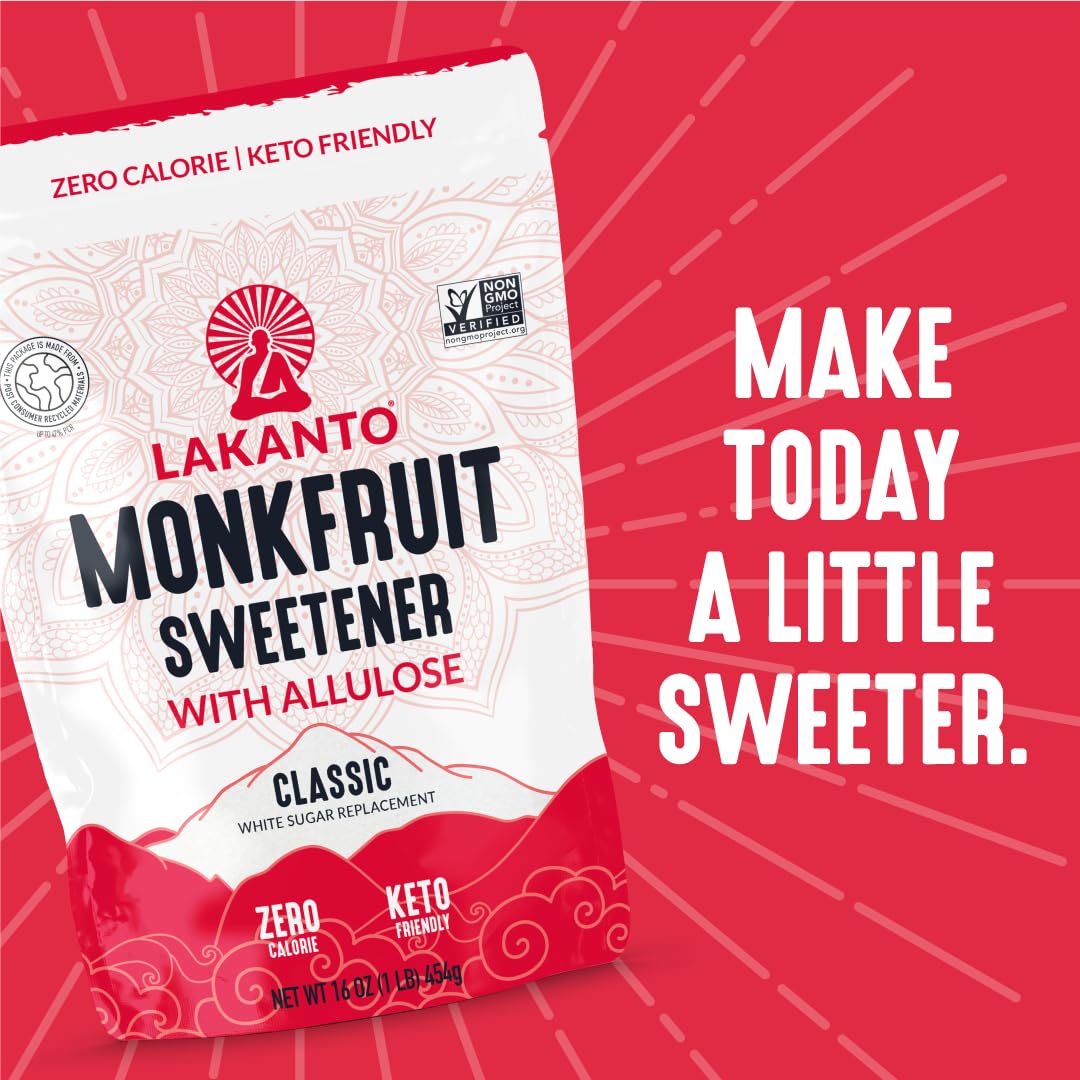 Lakanto Classic Monk Fruit Sweetener with Allulose – One Bag Replaces Every Sweetener in a Clutter-Free Pantry