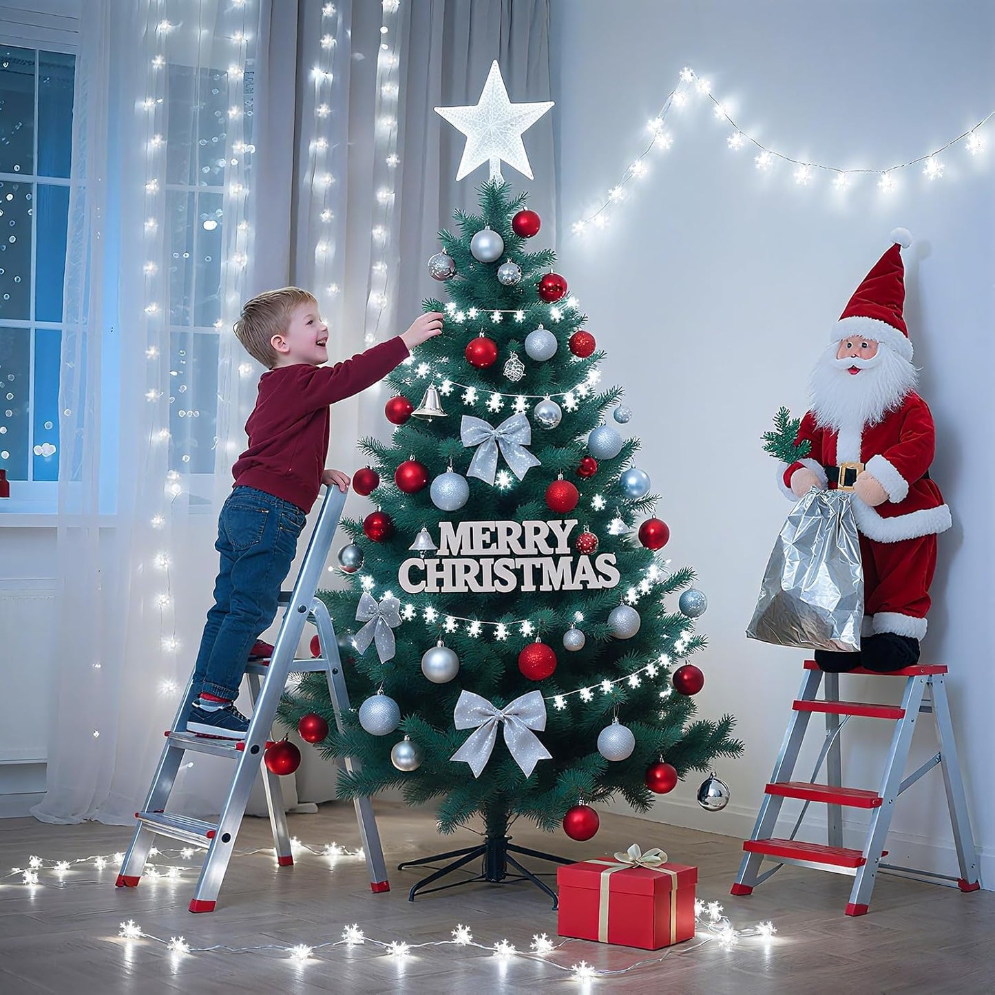 Lakumu Snowflake String Lights 20FT IP67 Waterproof Battery Operated for Patio and Balcony Without Outdoor Outlets
