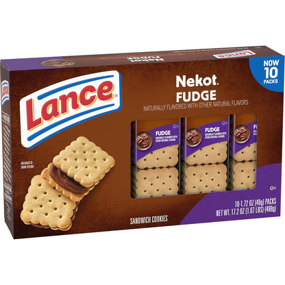 Lance Sandwich Cookies, Nekot Fudge, Bulk Single-Serve Packs for Office Desk Drawers and Break-Room Stocking