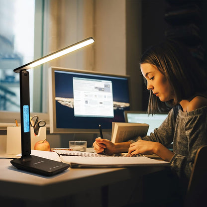 LAOPAO Minimalist Desk Lamp with Wireless Charger – Clean White or Black Finish, USB Port, and Folding Arm for Small Spaces