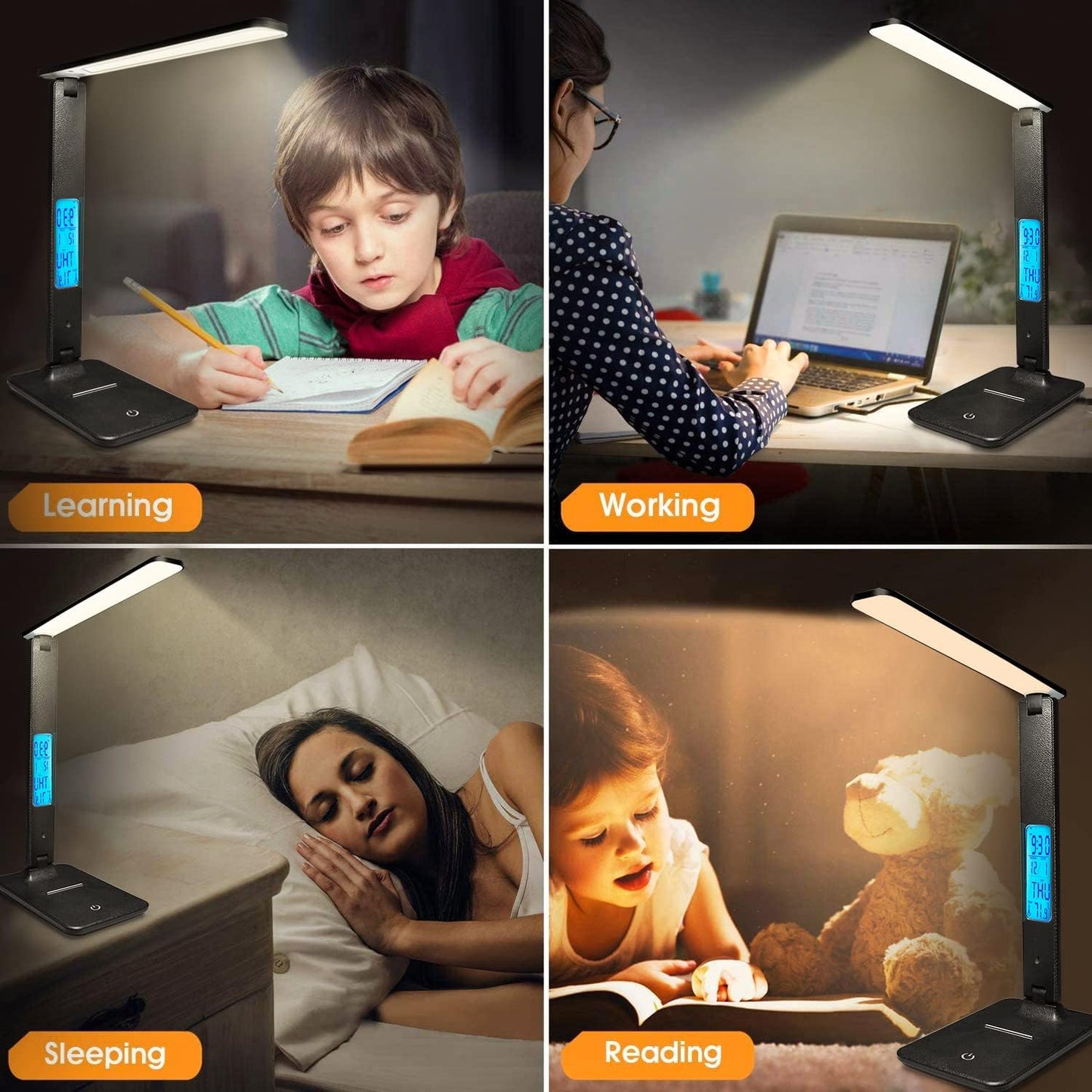 LAOPAO Minimalist Desk Lamp with Wireless Charger – Clean White or Black Finish, USB Port, and Folding Arm for Small Spaces