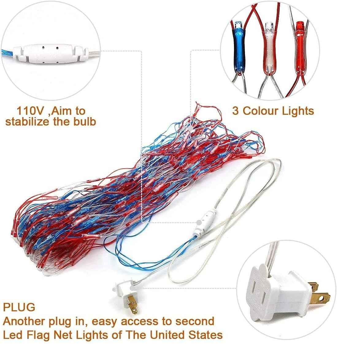 HYH American Flag Net Lights – 420 LED Wall Decor for Bedroom, Living Room, and Home Theater Patriotic Display