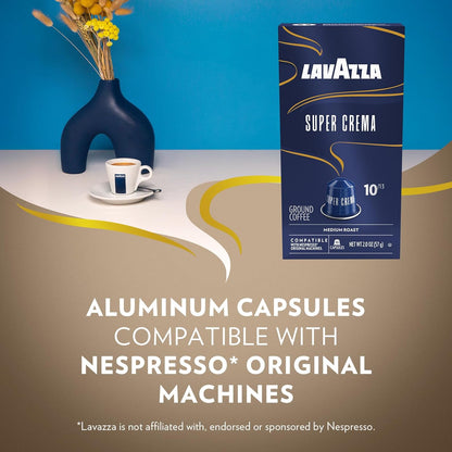 Lavazza Super Crema Aluminum Capsules for Nespresso Original Machines – Mindful Morning Espresso for a Calm Kitchen Ritual