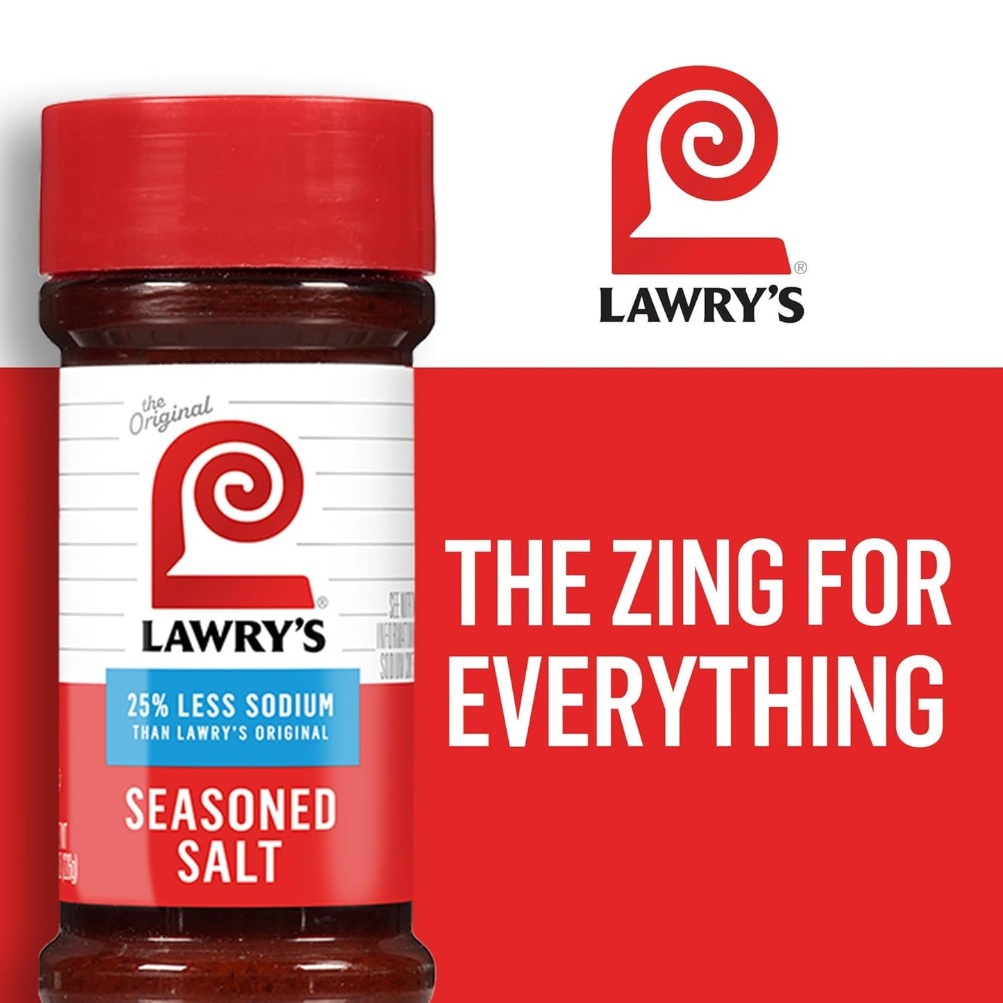 Lawry's 25% Less Sodium Seasoned Salt – Family Kitchen Seasoning with Less Sodium for Kids' Meals