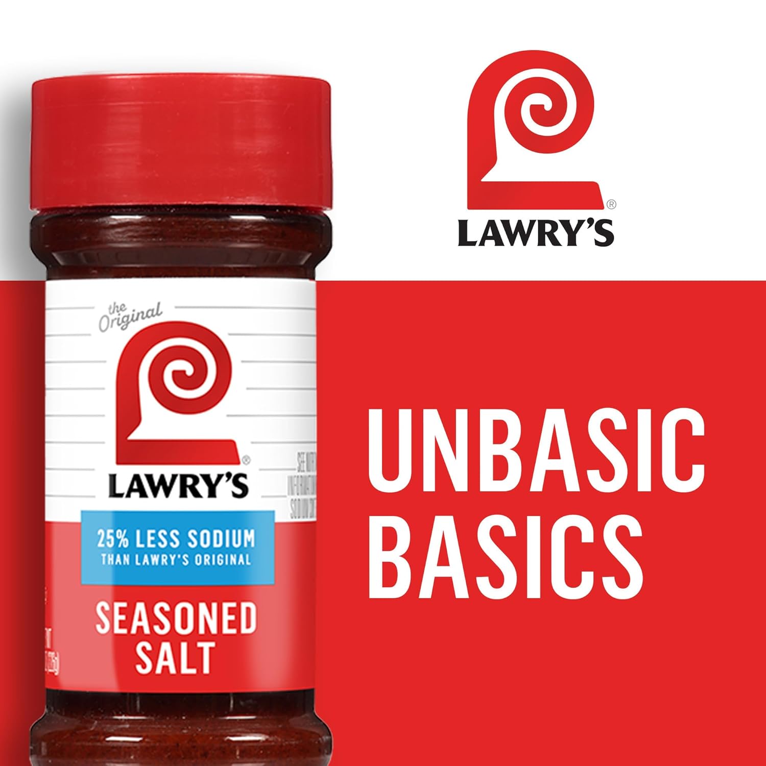 Lawry's 25% Less Sodium Seasoned Salt – Family Kitchen Seasoning with Less Sodium for Kids' Meals