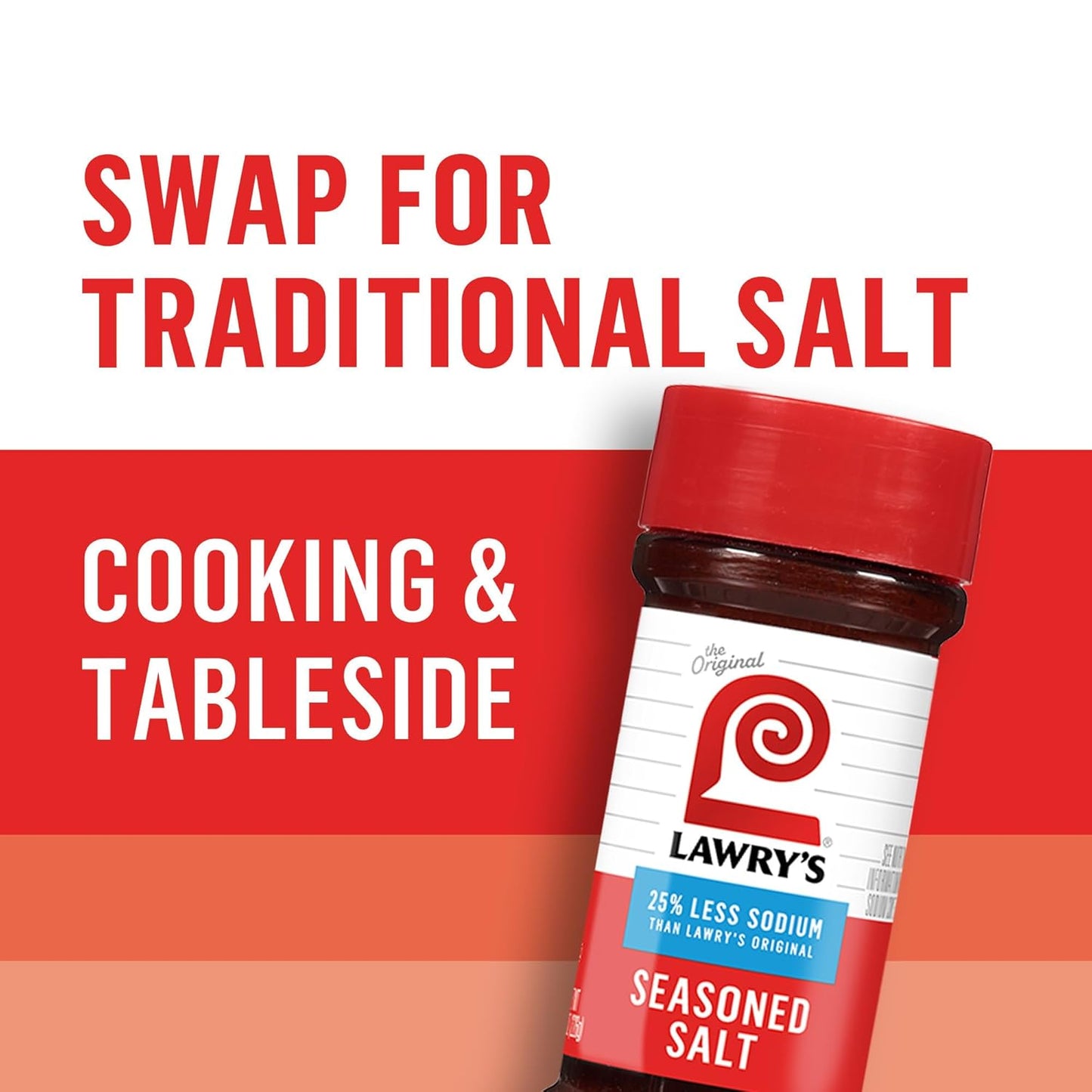 Lawry's 25% Less Sodium Seasoned Salt – Family Kitchen Seasoning with Less Sodium for Kids' Meals