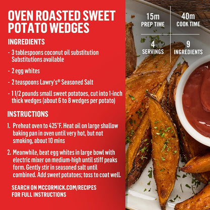 Lawry's 25% Less Sodium Seasoned Salt – Family Kitchen Seasoning with Less Sodium for Kids' Meals