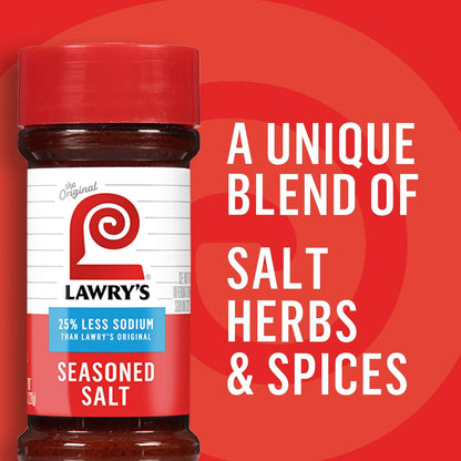 Lawry's 25% Less Sodium Seasoned Salt – Family Kitchen Seasoning with Less Sodium for Kids' Meals