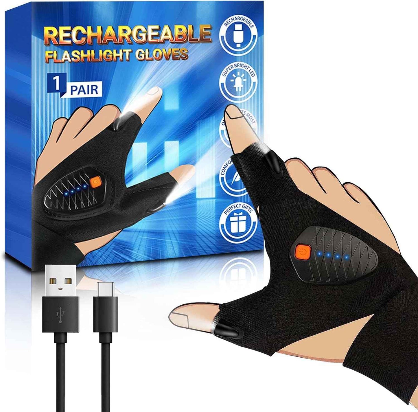 LED Flashlight Gloves – Flameless Emergency Light for Power Outages, Roadside Car Breakdowns