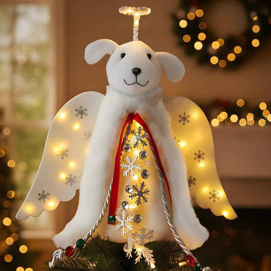 iHeartDogs Christmas Miracle Angel – Cozy Living Room Tree Topper with LED Halo and Snowflake Garland