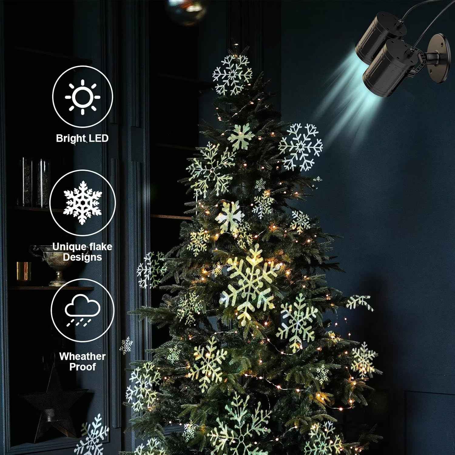 LUMINOUS Winters Night Snowflake Projector – Bedroom Ambient Light, Cozy Winter Aesthetic Accent