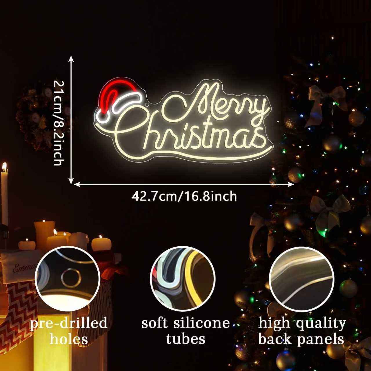 Allball Santa Hat Neon Light – Modern Bedroom Christmas Aesthetic, Dimmable Wall Art for Festive Home Ambiance