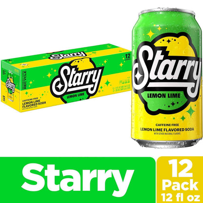 Starry Lemon Lime Soda – Zero-Sugar Caffeine-Free Soda for Calorie-Conscious and Diabetic-Friendly Diets, 12 Fl Oz Cans (Pack of 12)