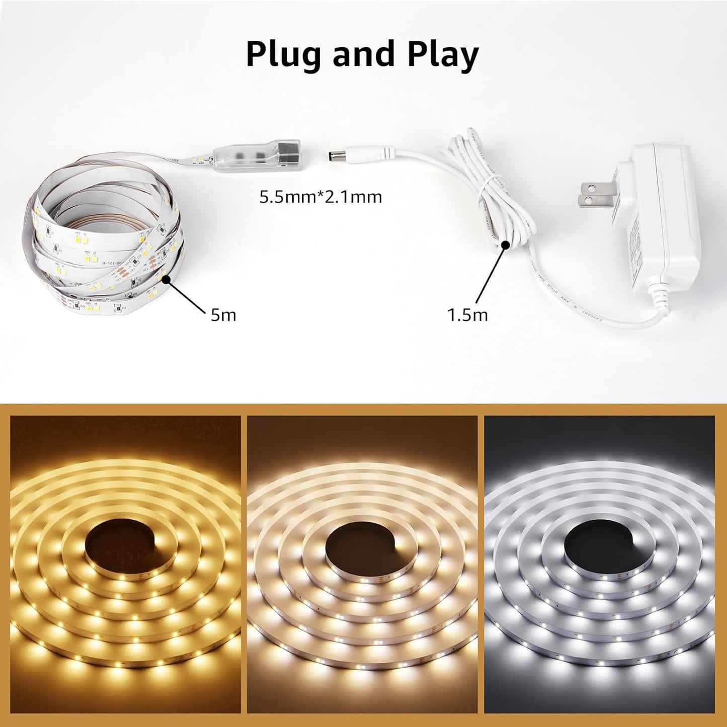 Lepro LED Tunable White Strip Light – Wind-Down Bedroom Lighting, 16.4ft Warm White Strip for Evening Calm