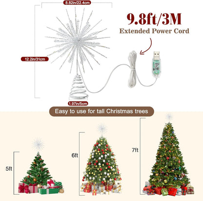Lewondr Snowflake Tree Topper – Flameless Christmas Tree Light, Cool-Running LED Xmas Topper Safe Around Kids and Pets