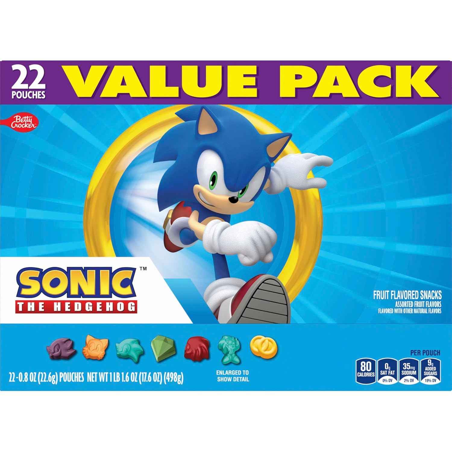 Sonic The Hedgehog Fruit Flavored Snacks – Vitamin C Rich Kids Snack Pouches for Balanced Lunchbox Routines, 22 Ct