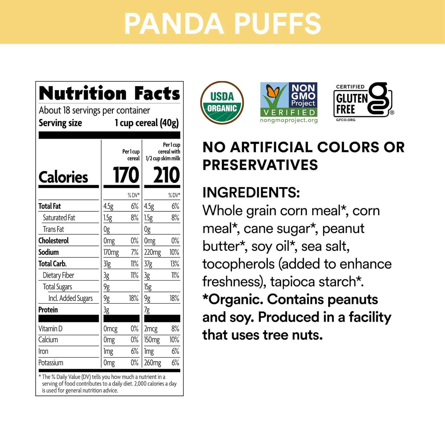 EnviroKidz Organic Panda Puffs Cereal – Portable Gluten Free Snack for Camping Trips and Picnic Baskets