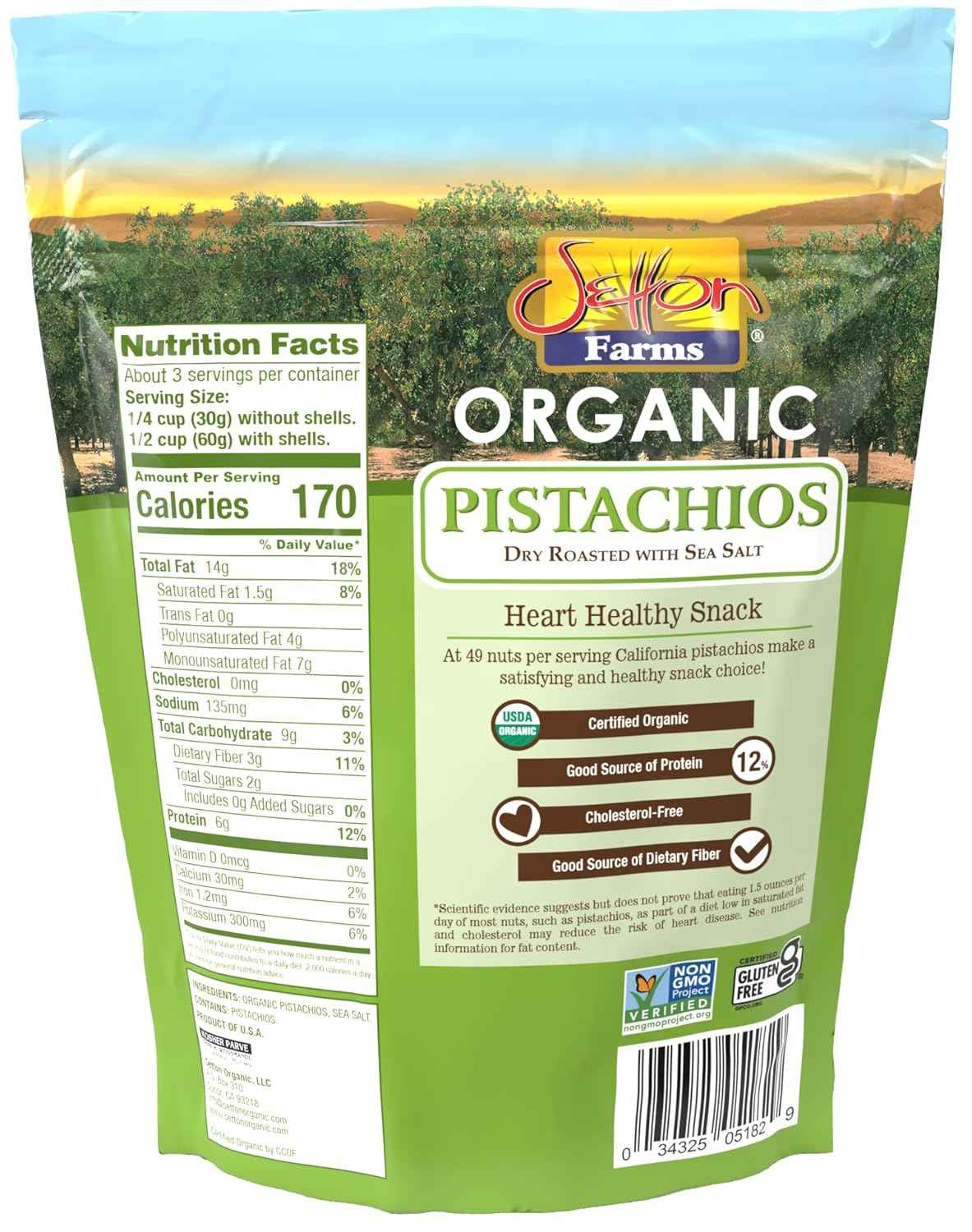 Setton Farms Premium Organic Pistachios - Portable Trail Snack for Camping and Road Trip Adventures, Dry Roasted 7 Oz Resealable Bag