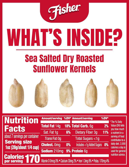 Fisher Dry Roasted Sunflower Kernels with Sea Salt – Clean Pantry Snack for Mindful Snackers, 7.25 oz Gluten-Free Bag