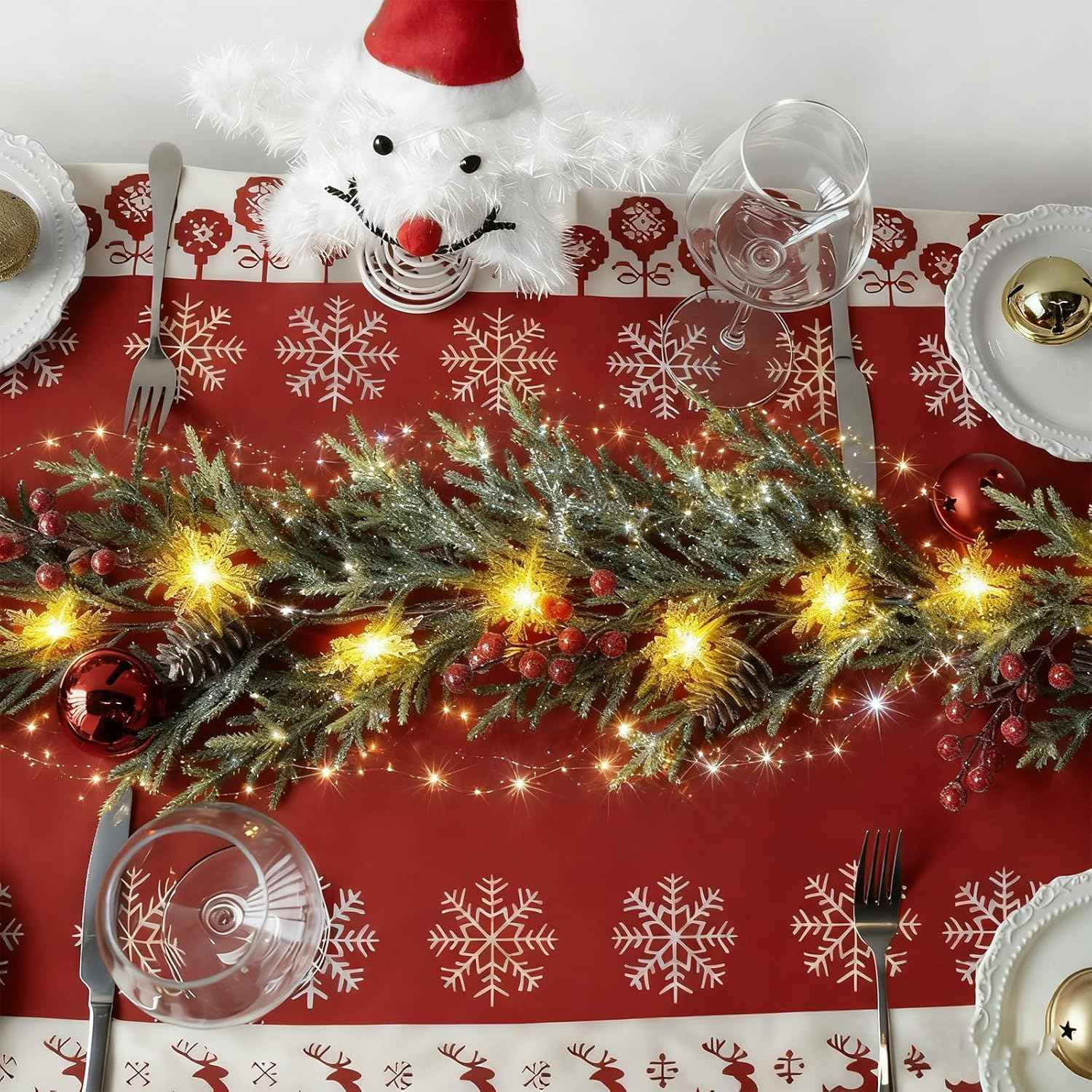 Battery Powered Prelit Pine Garland – No Flame, No Fumes Holiday Lighting for Bedroom and Family Living Room