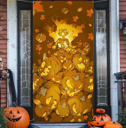 Joydia Pumpkin Halloween Door Cover – Spooky Fall Housewarming Gift for Her & Seasonal Porch Decor 71x35in