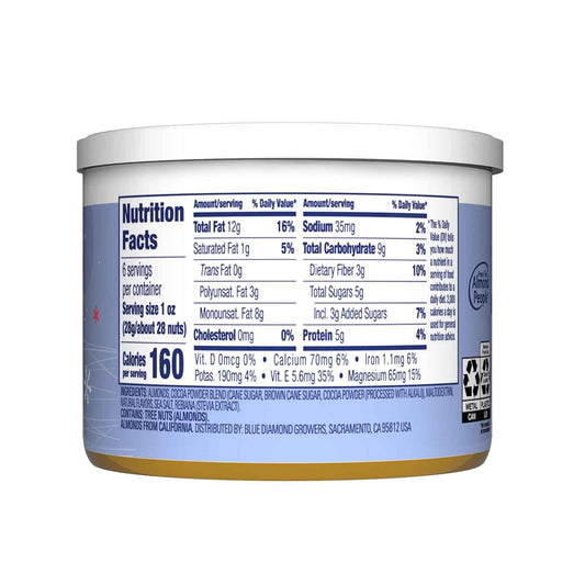 Blue Diamond Almonds Peppermint Cocoa Holiday Snack Nuts, 6 oz Resealable Can – Ready-to-Give Hostess Gift and White Elephant Exchange Snack with Decorative Lid